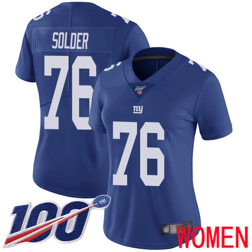 Women New York Giants #76 Nate Solder Royal Blue Team Color Vapor Untouchable Limited Player 100th Season Football NFL Jersey->women nfl jersey->Women Jersey